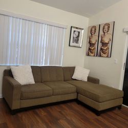 Brown Fabric Sectional Sofa with Chaise