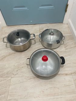 Pots   ,   ( one of them is brand new )  all   ( 3 )  of them are Deep  for  Cooking  ,  and  all  for