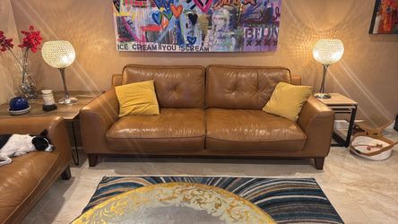 Haverty’s Phoenix Top-Grain Leather Caramel Leather Sofa, Chair-and-a-Half & Ottoman Set