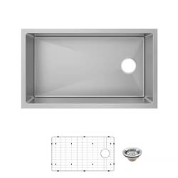 Glacier Bay Tight Radius 31 in. Undermount Single Bowl 18 Gauge Stainless Steel Kitchen Sink with Accessories