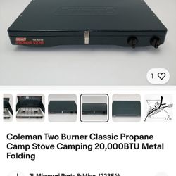 Coleman Two Burner Classic Propane Camp Stove Camping 20,000BTU Metal Folding