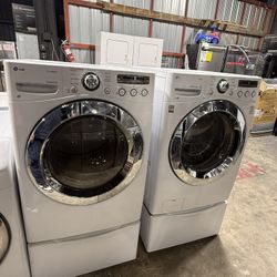 LG white front load washer and gas dryer set 