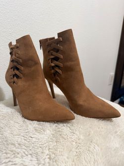 Mauve Suede Pointed-Toe Stiletto Ankle Boots