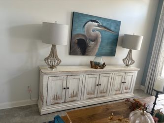 Distressed White Wood Sideboard Buffet Cabinet