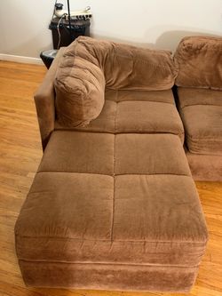 Brown Corduroy Sectional Sofa with Chaise