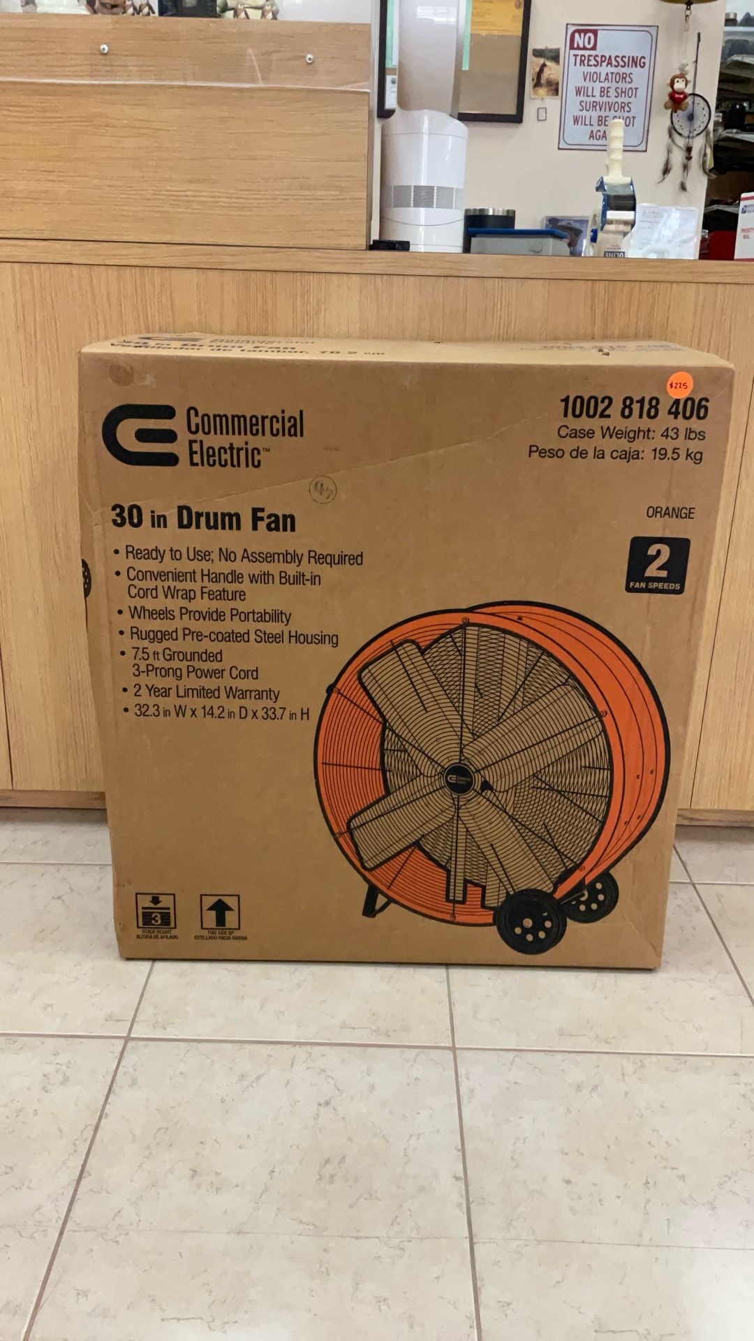 COMMERCIAL ELECTRIC 30” DRUM FAN.