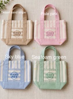 Trader Joe’s Striped mini canvas tote bags , $20. Each , cash only