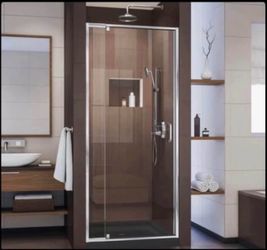 Semi frameless, pivot shower door
