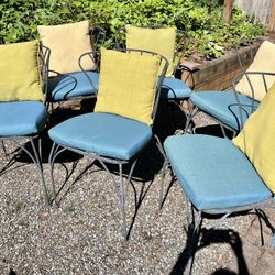 Set Of 6 Metal Outdoor Dining Chairs With Cushions
