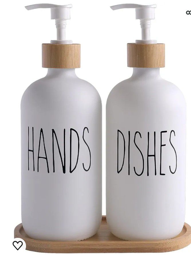 White Soap Dispenser Set, Contains Glass Hand /Dish Soap Dispenser, Suitable for Farmhouse Decor, Rustic Kitchen Decor. (White)

