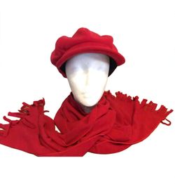 Red Fleece Newsboy Cap and Scarf Set - NEW Never Used - Winter Warm - Black Lining Inside