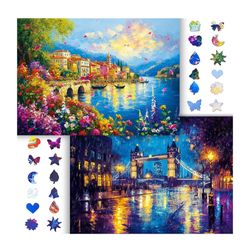 Brand New Puzzles for Adults 1000 Pieces, 2 Pack Unique Jigsaw Puzzle for Adults, Garden Town and Darkness Theme