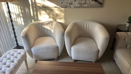 Pair of Beige Barrel Accent Chairs