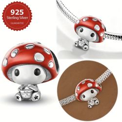 🍄 Red Spotted Mushroom 925 Sterling Silver Charm Bead w Gift Bag