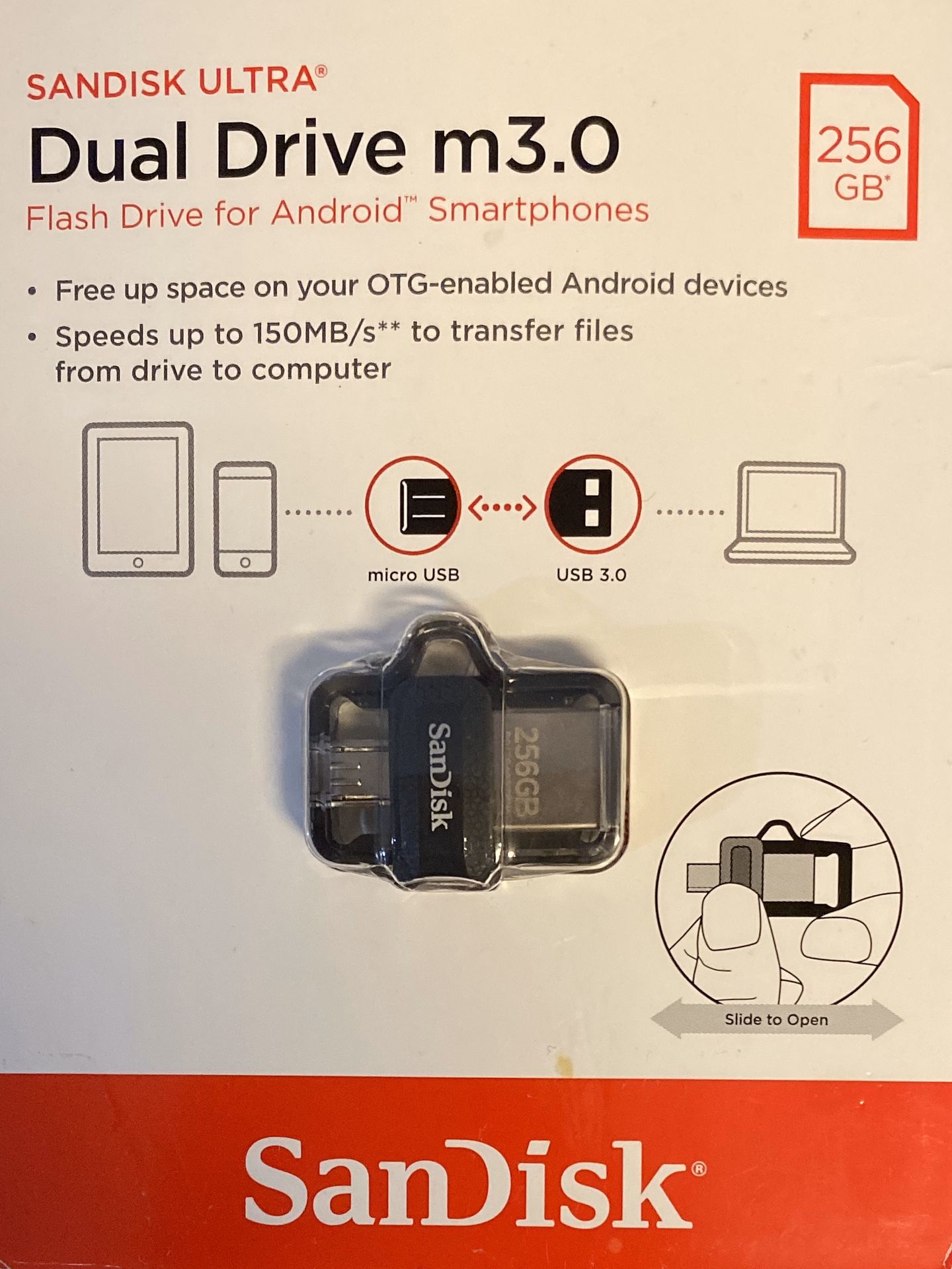 SanDisk 256GB Ultra Dual Drive m3.0 for Android Devices and Computers - microUSB, USB 3.0