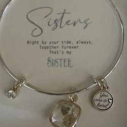 New In Box Sisters Rhinestone Charm Bangle Bracelet 
