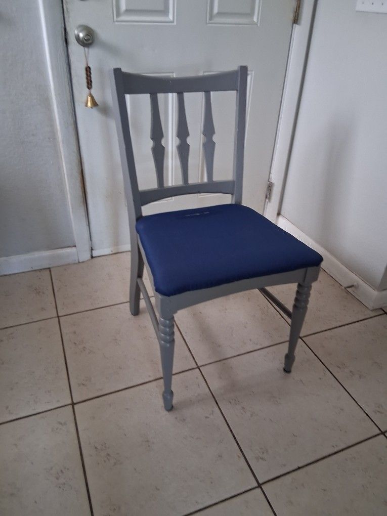 Wood Chair Painted Gray Padded Seat
