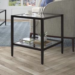 Hera 20 in. Blackened Bronze Square Glass Top End Table