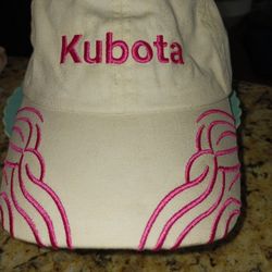 Hat: Pink On Biege Kubota Adjustable 