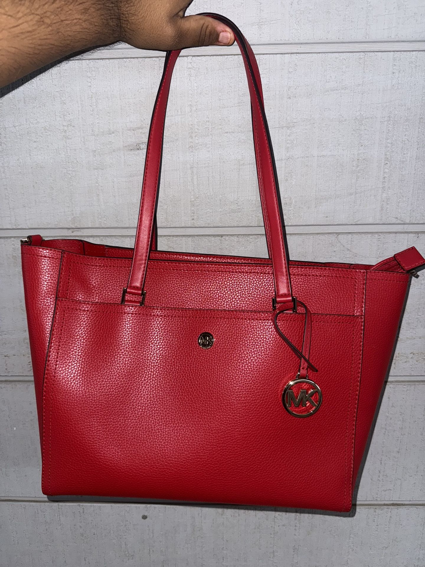 MICHAEL KORS Maisie Large Pebbled Leather 3-in-1 Tote Bag Bright Red