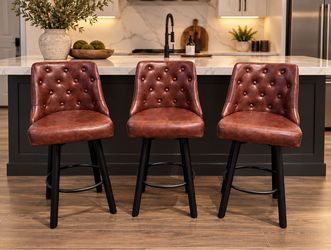 Set Of  3 26" Tufted Modern Counter Height Barstools, Brown