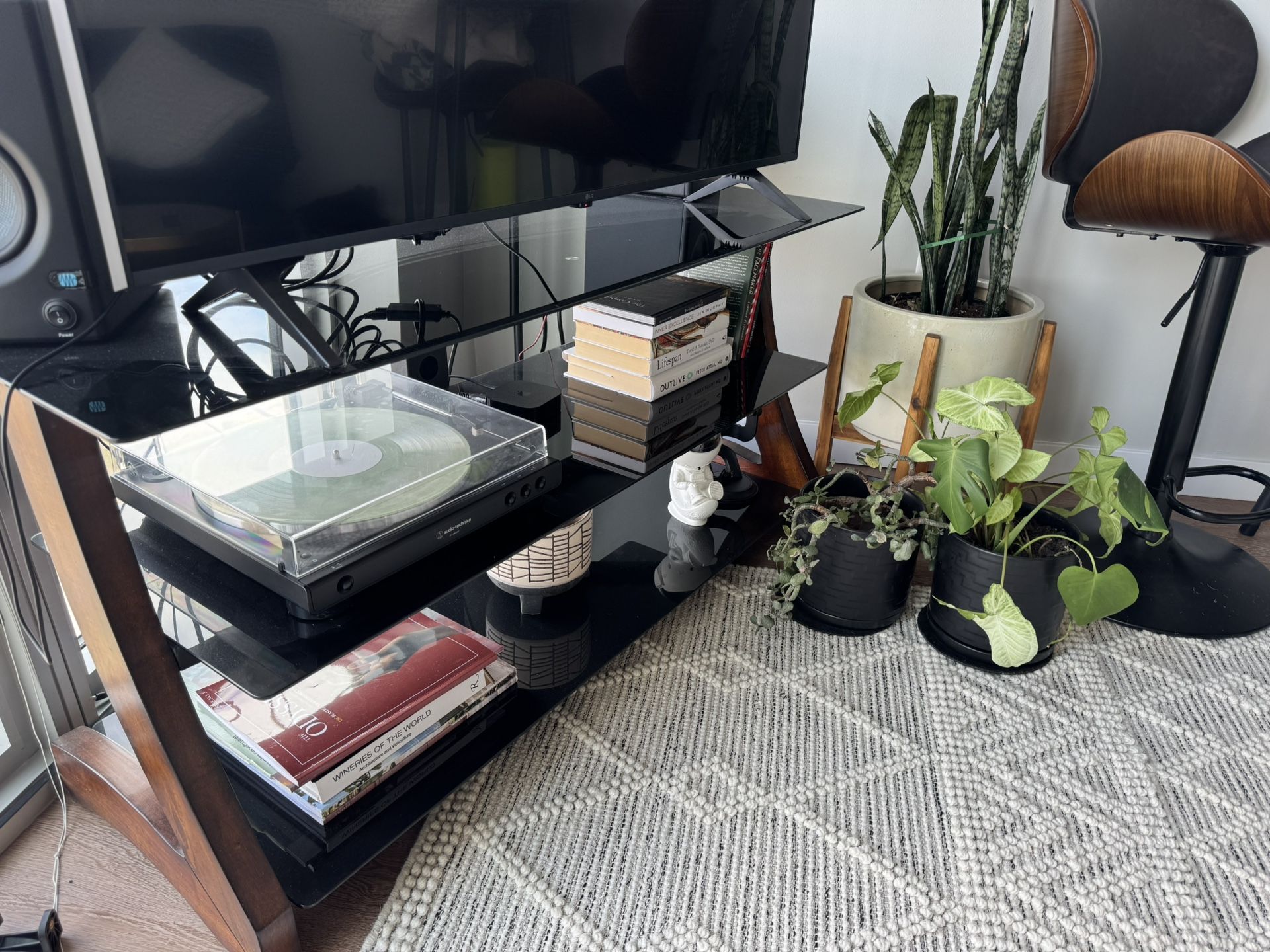 3 Tiered Reinforces Black Glass Entertainment Stand