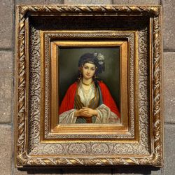 Vintage Framed Oil Portrait Painting of Woman