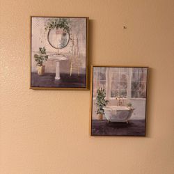 Set Of 2 : Elegant Wall Paintings For Bathroom  
