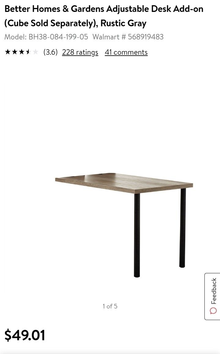 Better Homes & Gardens Adjustable Desk Add-on (Cube Sold Separately), Rustic Gray