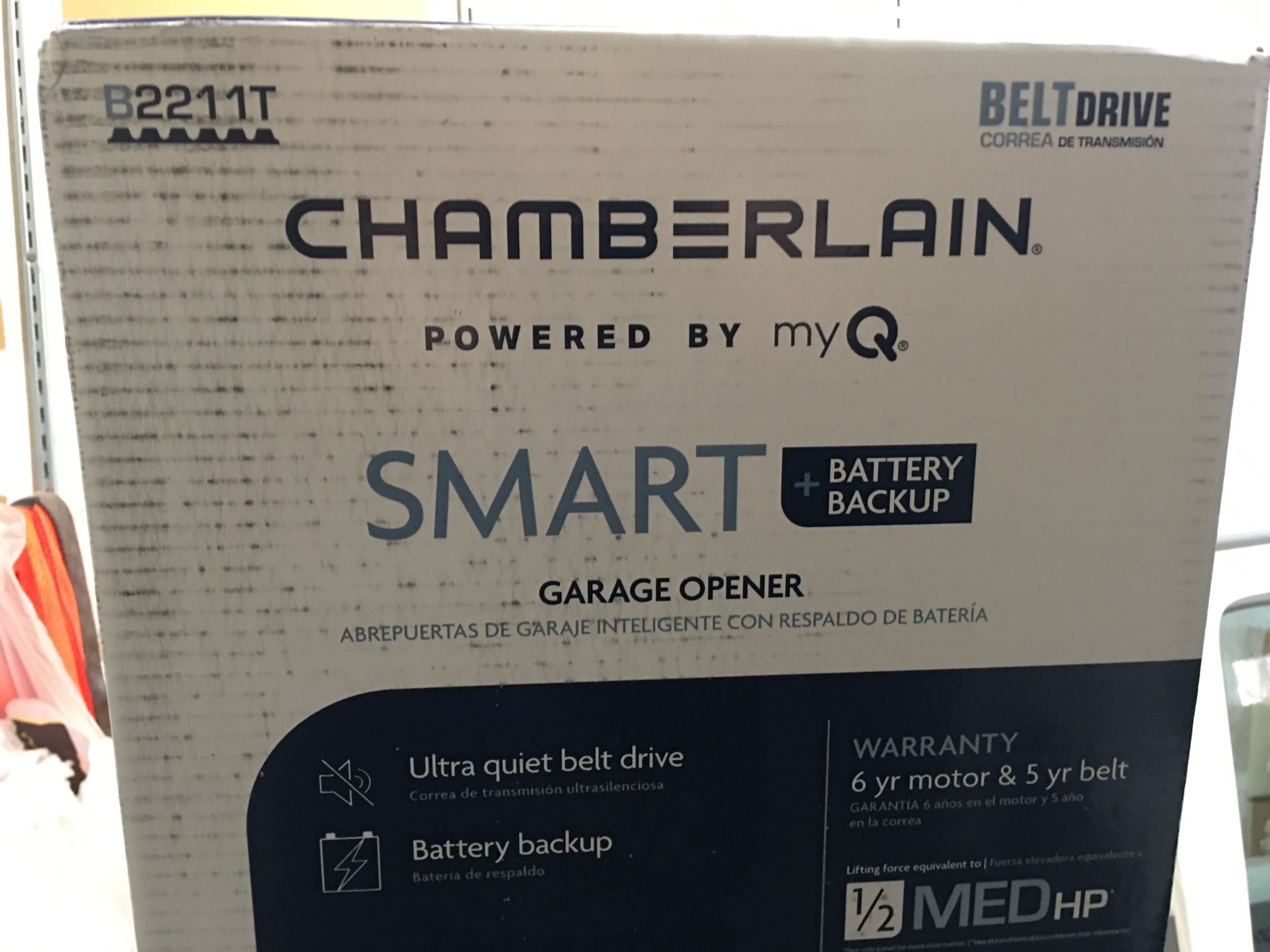 Chamberlain B2211T 1/2 HP Smart Quiet Belt Drive Garage Door Opener