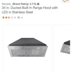 New 34” Ducted Built In Range Hood 