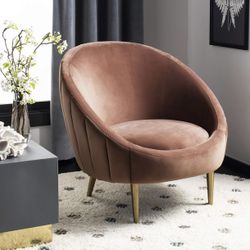Brand new Safavieh Couture Home Razia Retro Glam Dusty Rose Pink Velvet Channel Tufted Tub Chair