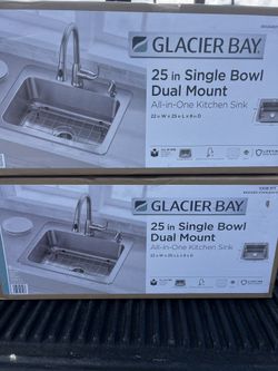 25 Inch Single Bowl Dual Mount Sink With Faucet,Soap Dispenser,Dish Rack