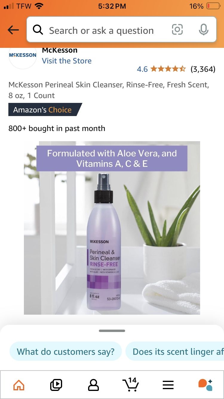 Perineal Skin Cleanser, Rinse-Free,