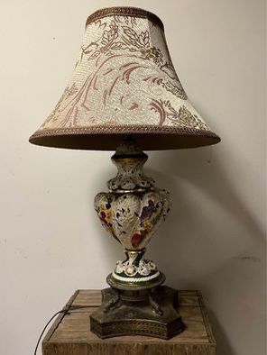 Vintage Capodimonte Italy Painted Porcelain & Brass Lamp