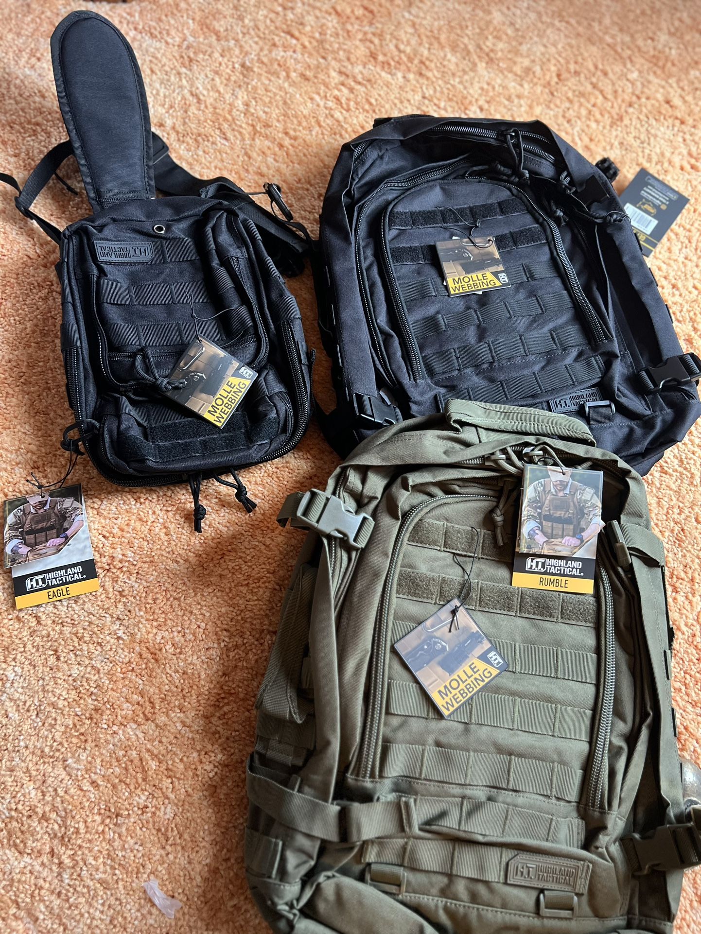 backpacks, OD Green, Black, recon bags, NEW $49 each