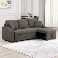 Sleeper Pull Out Sofa Bed Sectional Couch With Cup Holder