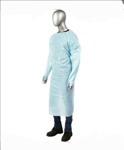 (100) Blue 50" Extra Large Cast Poly Apron "CPE" w/ Thumb Hold Sleeves & Waist Ties