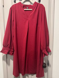 Red Long Sleeve V-Neck Shift Dress