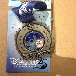 Disney Parks Pin Trading 25th Anniversary Stitch Medal Ribbon Limited LE 4000