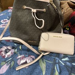 Pink/brown Median Purse And Larger Flat Wallet Michael Kors