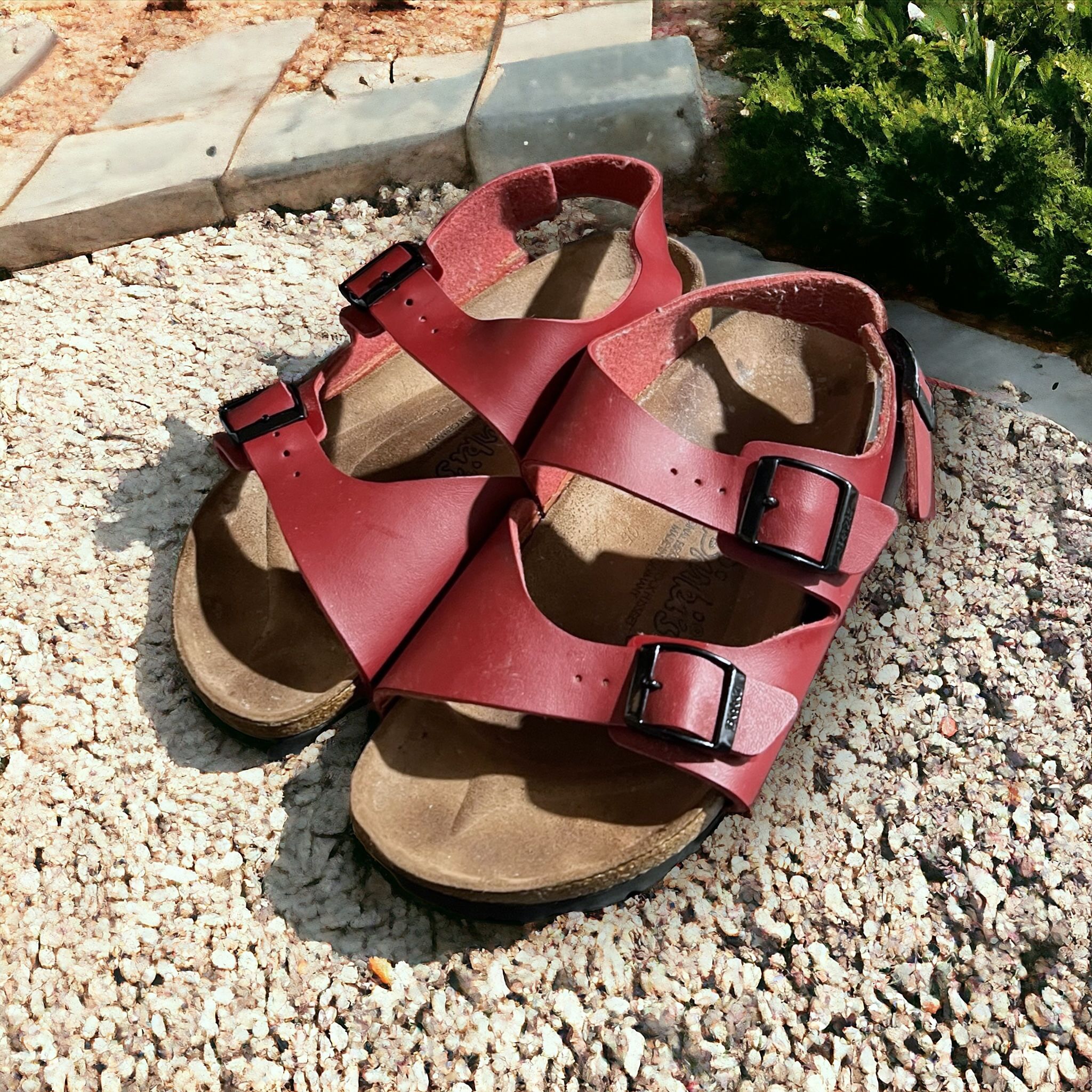 Birkenstock Birki's Red Burgundy Ankle Strap 2 Strap Sandals 