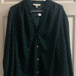 Brand New Nine West Black & Emerald Green Long Sleeve Top Size 2X