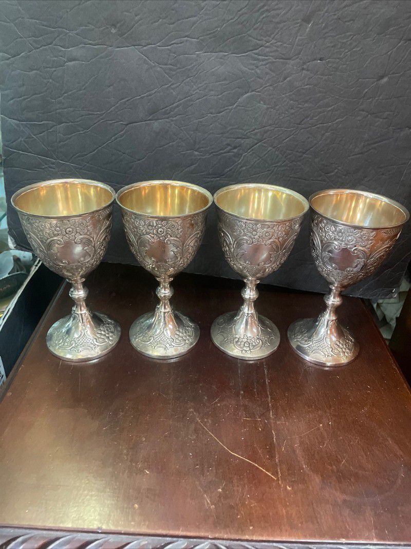 Vintage Ornate Silver plate Goblets Set Of Four 