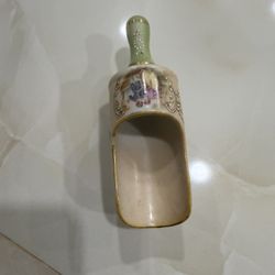 Vintage S.G.K. Japan Hand Painted Footed Porcelain SPICE SCOOP...Victorian Scene