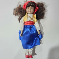 16 Inch Black Haired Vintage Ceramic Girl Doll