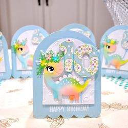 Cards Dinosaure GIRL ages 1 To 10