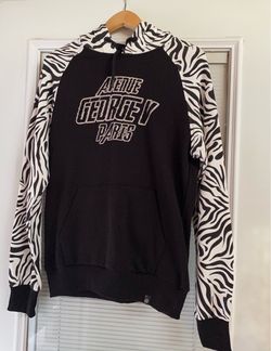 Avenue George V Paris Men’s M Black Zebra Print Hoodie Rhinestone Logo