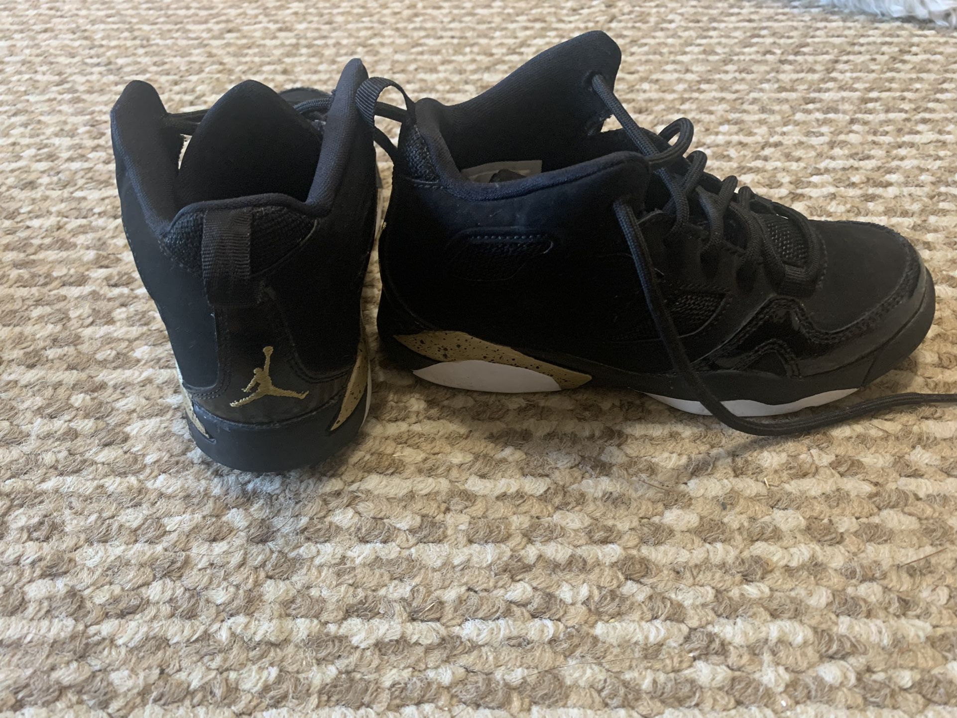 Nike Air Jordan Flight Club 91 - Black/White/Gold Basketball Shoes - Youth Size 13c