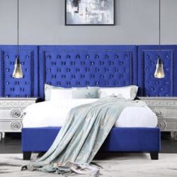 Brand New Blue Bed with Oversized Headboard